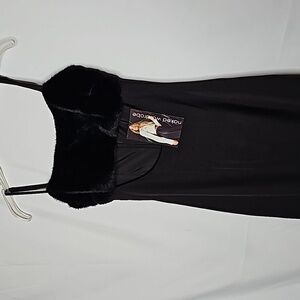 NWT Naked Wardrobe black hourglass cut out sexy front faux fur midi dress sz XS